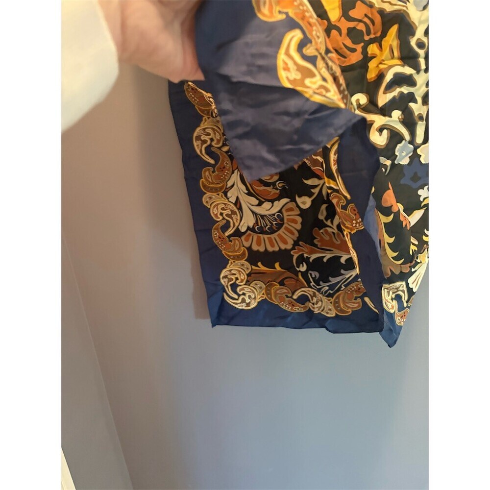 Carol Adler  Vintage Square Scarf Womens 34x36 Baroque Floral Navy - Picture 2 of 4